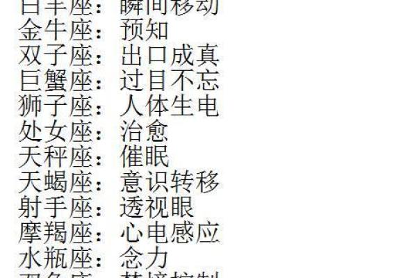 十二星座封印的超能力,十二星座的神力